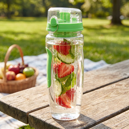 Water Bottle Fruit Infuser Clear Leakproof Design Flip-Top Lid - in-use