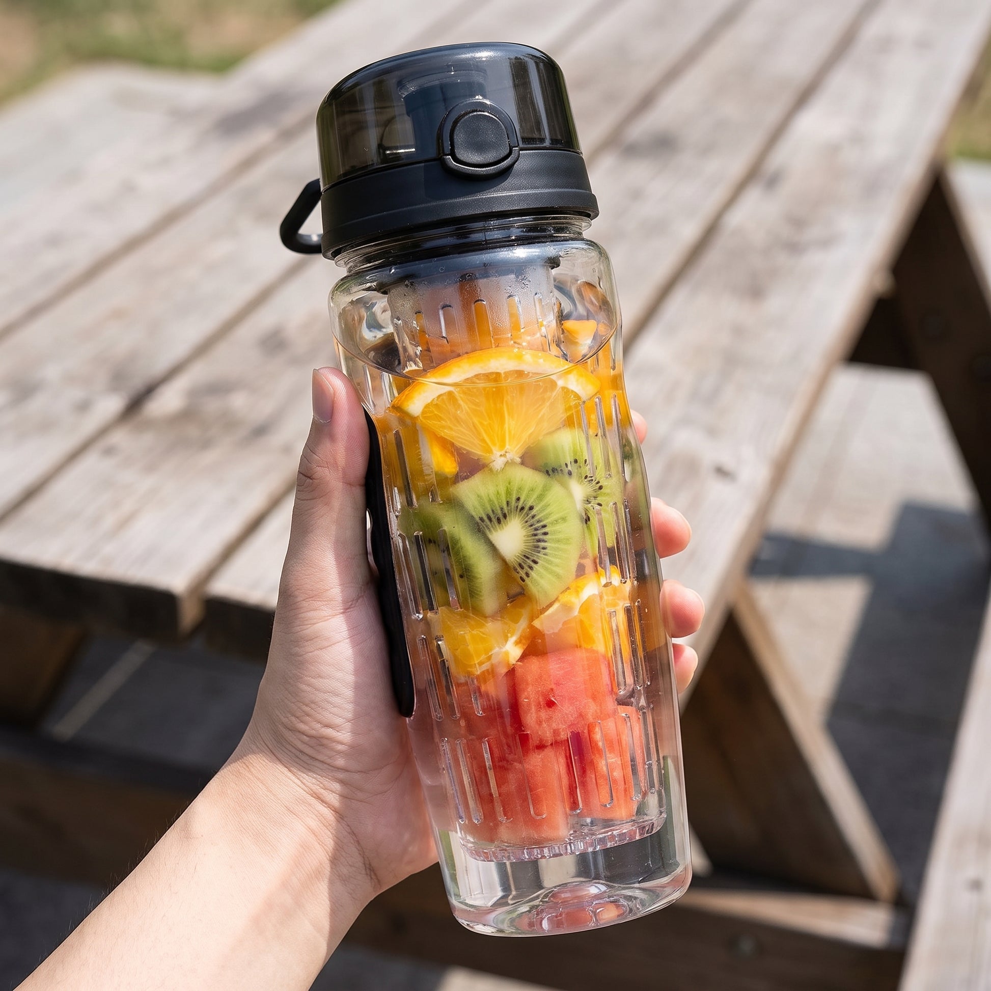 Water Bottle Fruit Infuser Clear Leakproof Design Flip-Top Lid - scale