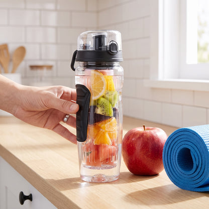 Water Bottle Fruit Infuser Clear Leakproof Design Flip-Top Lid - scale