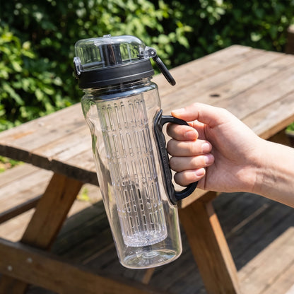 Water Bottle Fruit Infuser Clear Leakproof Design Flip-Top Lid - scale