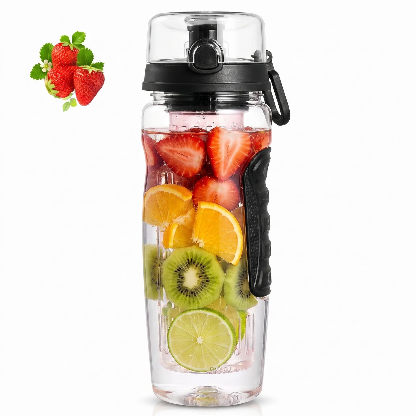 Water Bottle Fruit Infuser Clear Leakproof Design Flip-Top Lid - studio