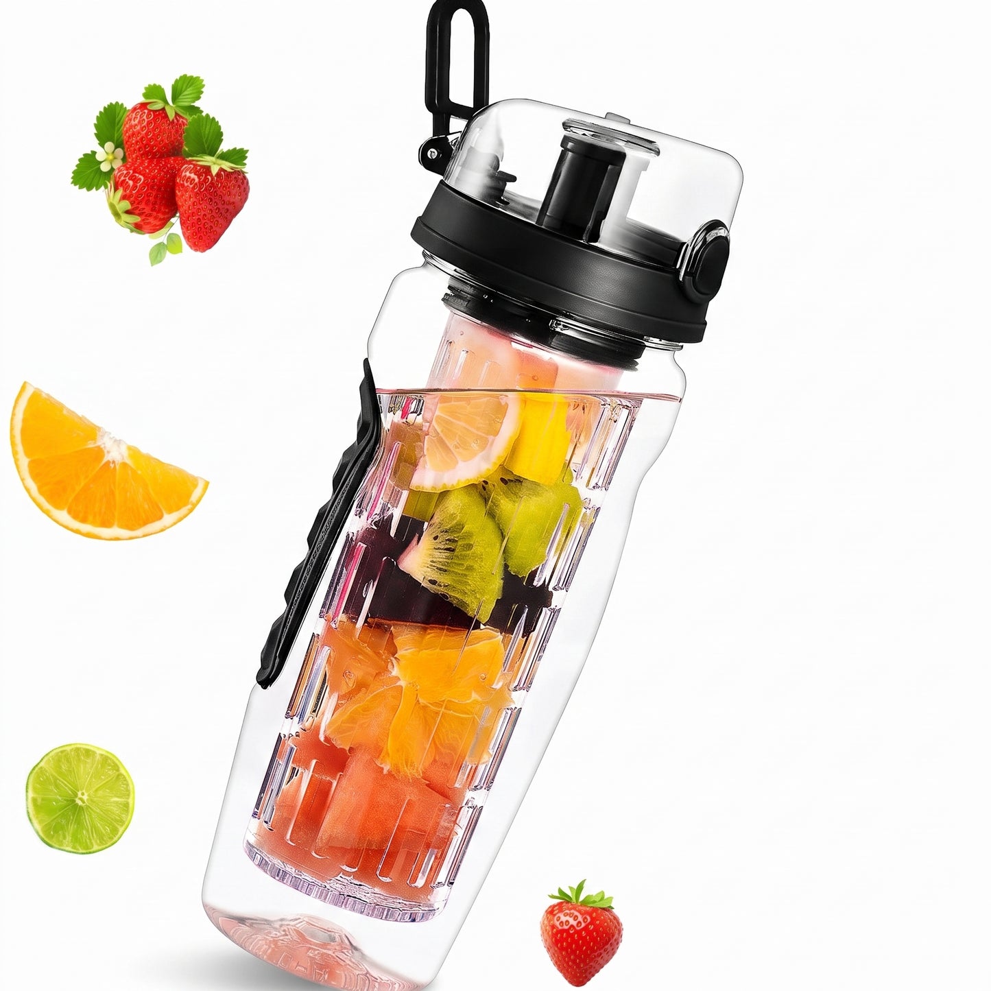 Water Bottle Fruit Infuser Clear Leakproof Design Flip-Top Lid - studio