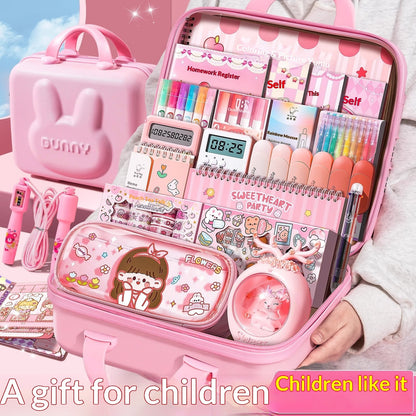 Gift Pink School Supplies Cute Cartoon Childrens Stationery Set - Image 1