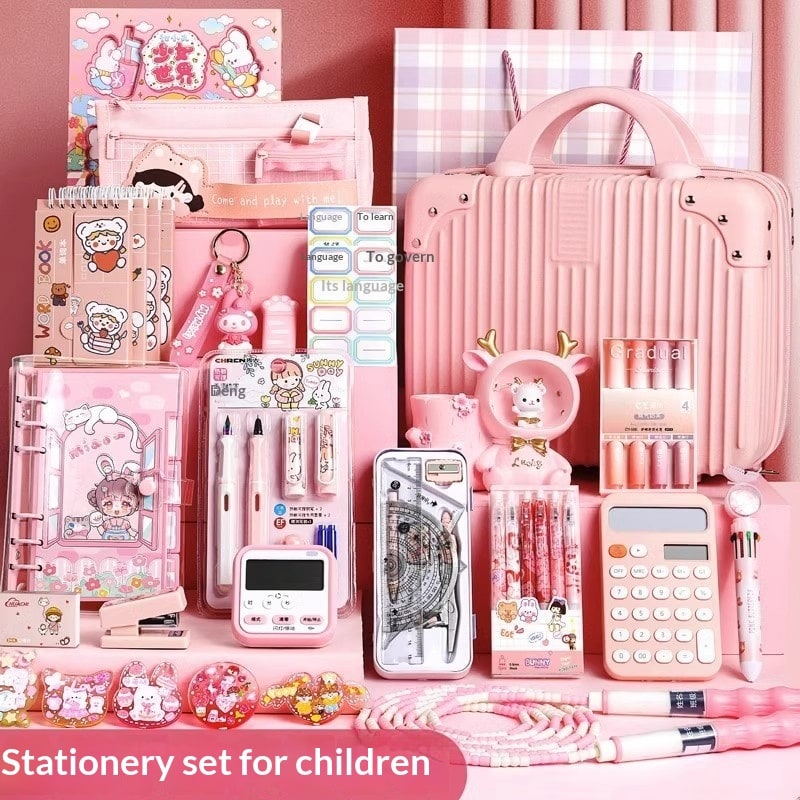 Gift Pink School Supplies Cute Cartoon Childrens Stationery Set - Image 2