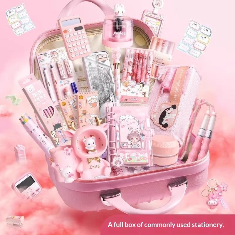 Gift Pink School Supplies Cute Cartoon Childrens Stationery Set - Image 5