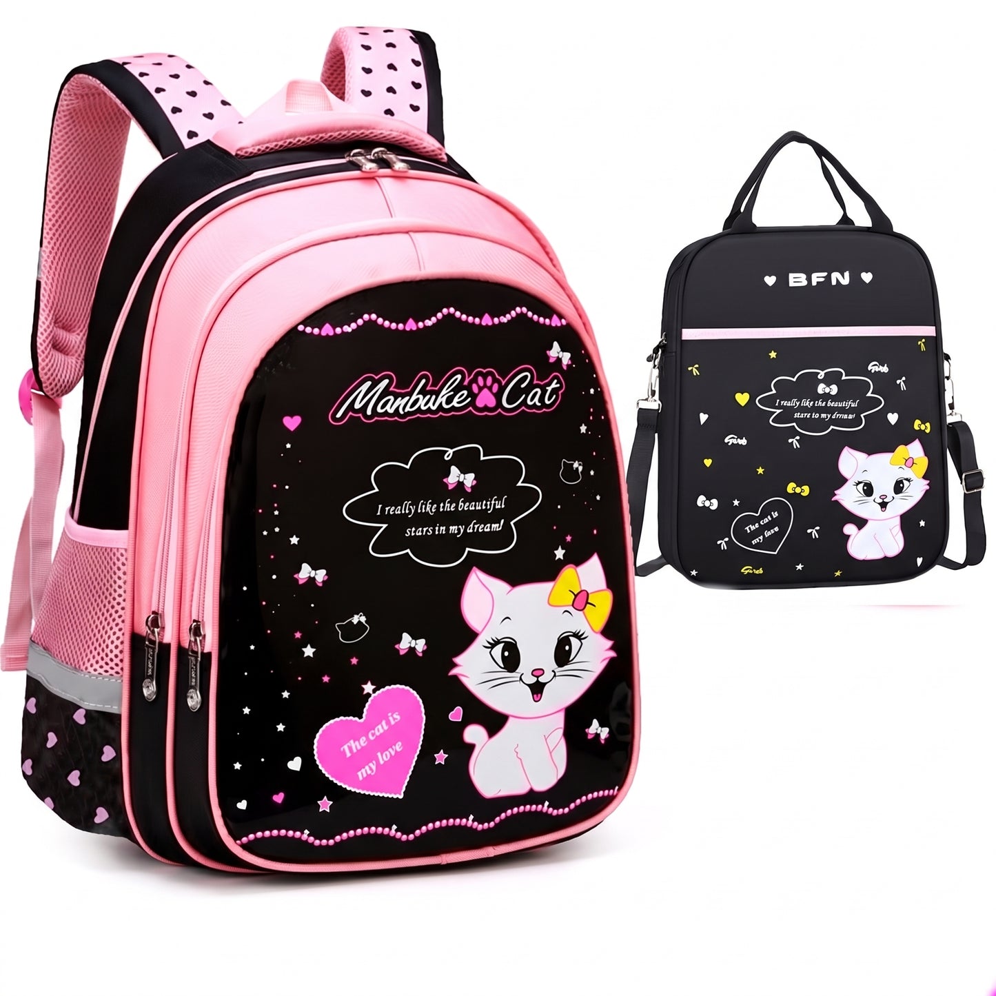 Kids Backpack Black Print Bag Cat Design - Image 5