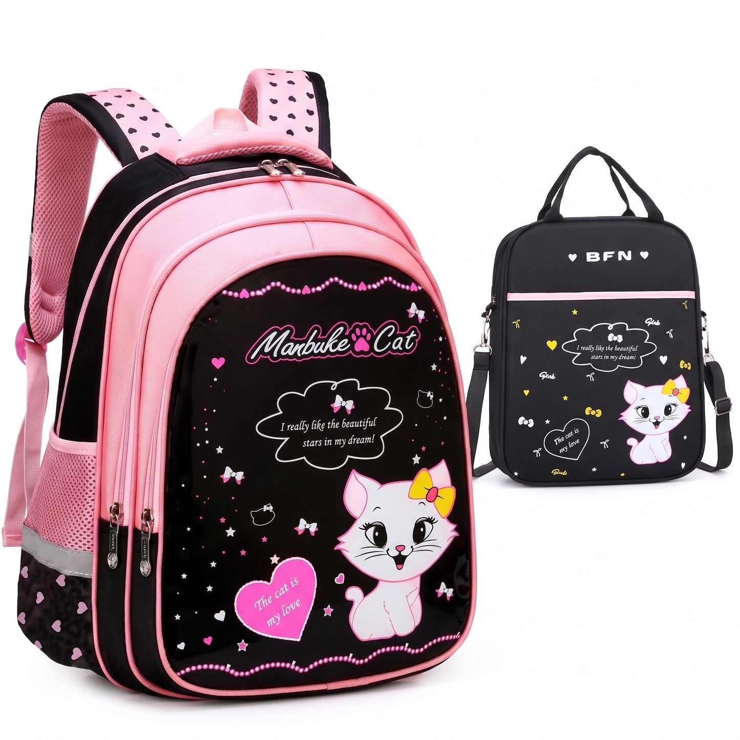 Kids Backpack Black Print Bag Cat Design - Image 9
