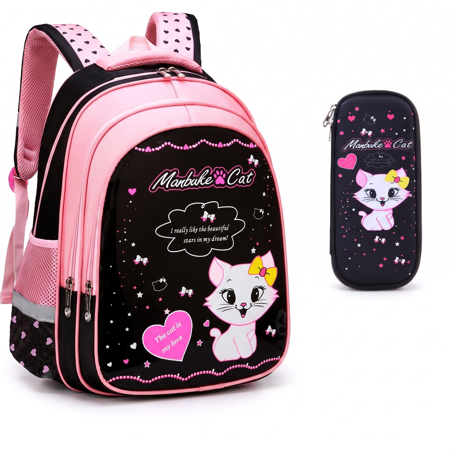 Kids Backpack Black Print Bag Cat Design - Image 8