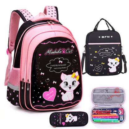 Kids Backpack Black Print Bag Cat Design - studio