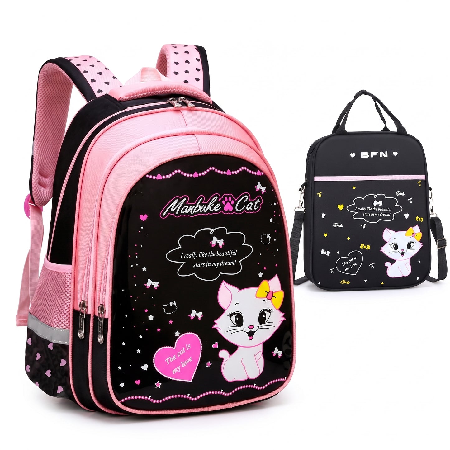 Kids Backpack Black Print Bag Cat Design - Image 10