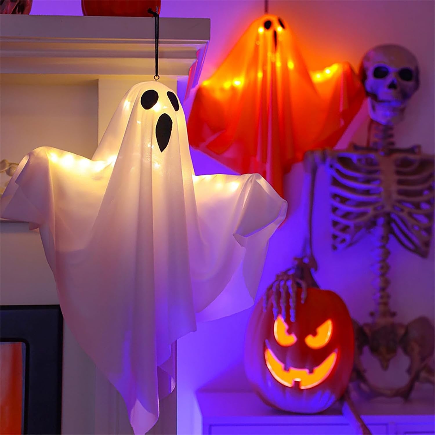 Glowing Fabric Design Ghost Decoration For Halloween Eye-Catching Hanging Light - Image 2