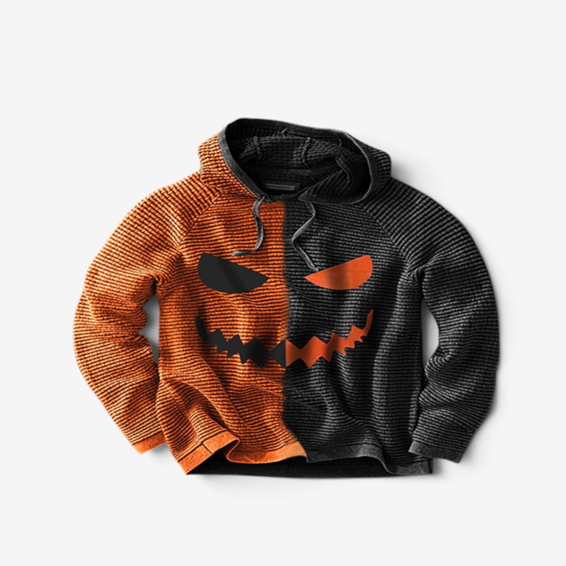 Graphic Hoodie Halloween Themed Pullover Split Design Hooded Sweatshirt - Image 1