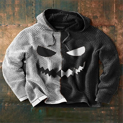 Graphic Hoodie Halloween Themed Pullover Split Design Hooded Sweatshirt - Image 6