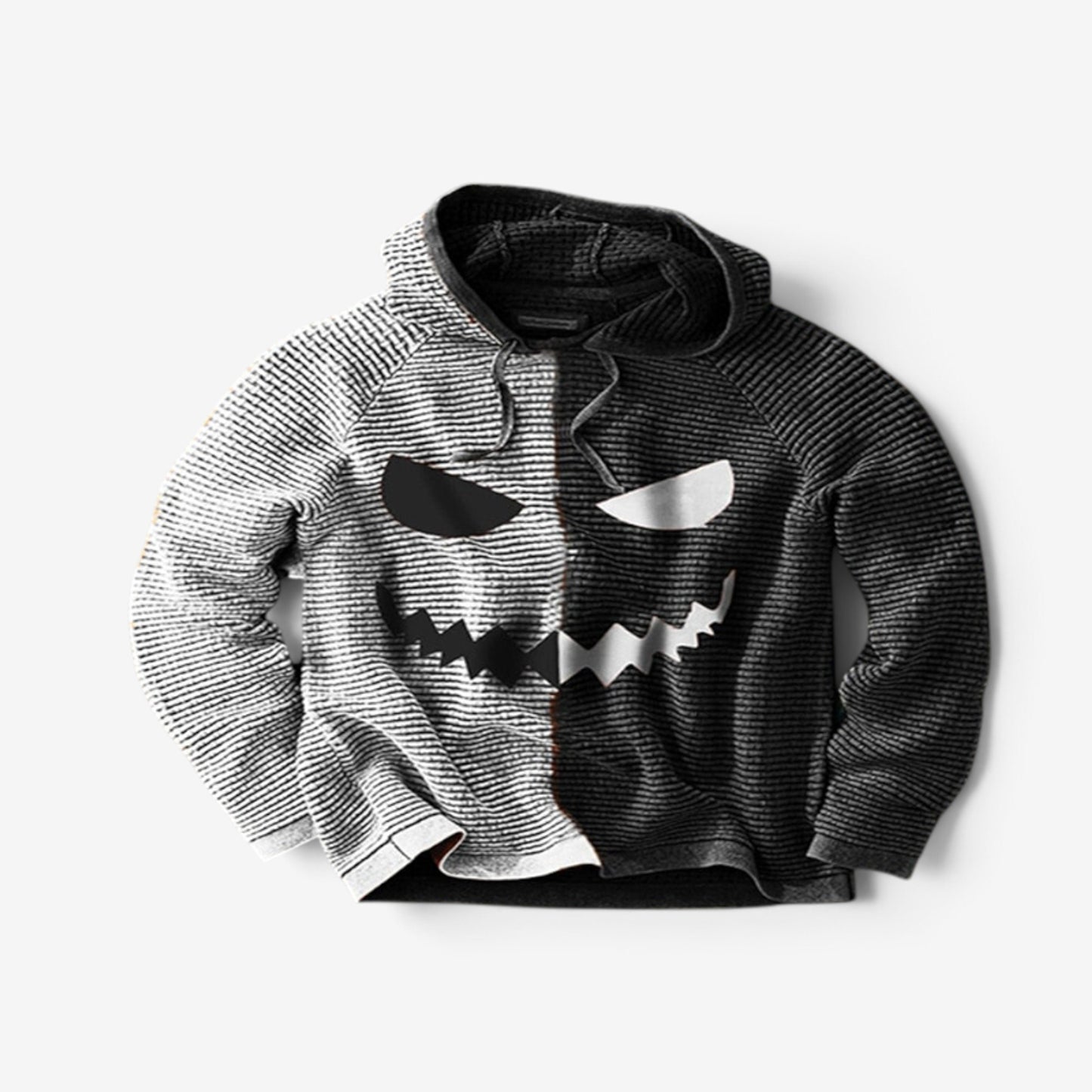 Graphic Hoodie Halloween Themed Pullover Split Design Hooded Sweatshirt - Image 3
