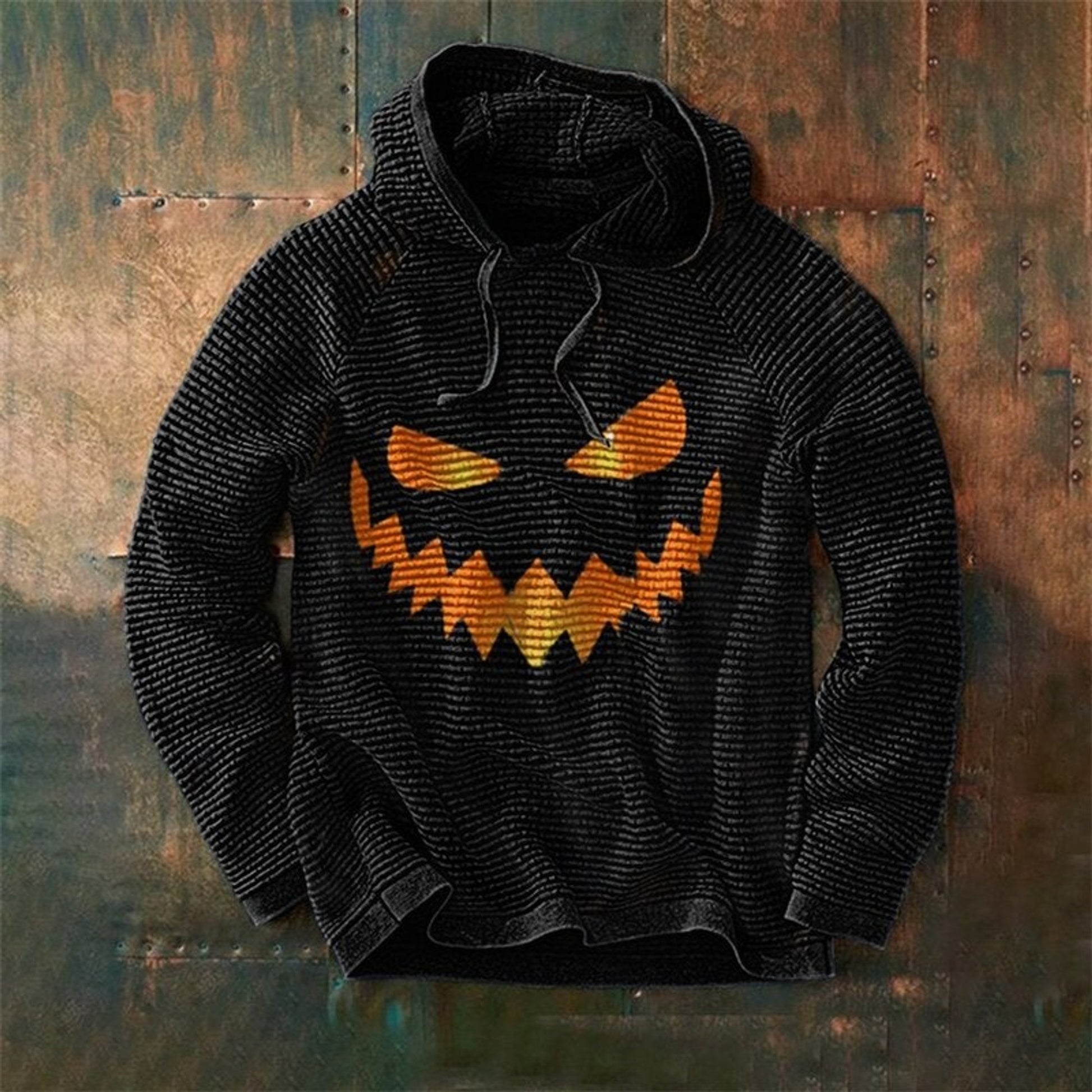 Graphic Hoodie Halloween Themed Pullover Split Design Hooded Sweatshirt - Image 5