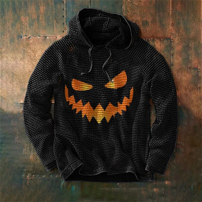 Graphic Hoodie Halloween Themed Pullover Split Design Hooded Sweatshirt - Image 5