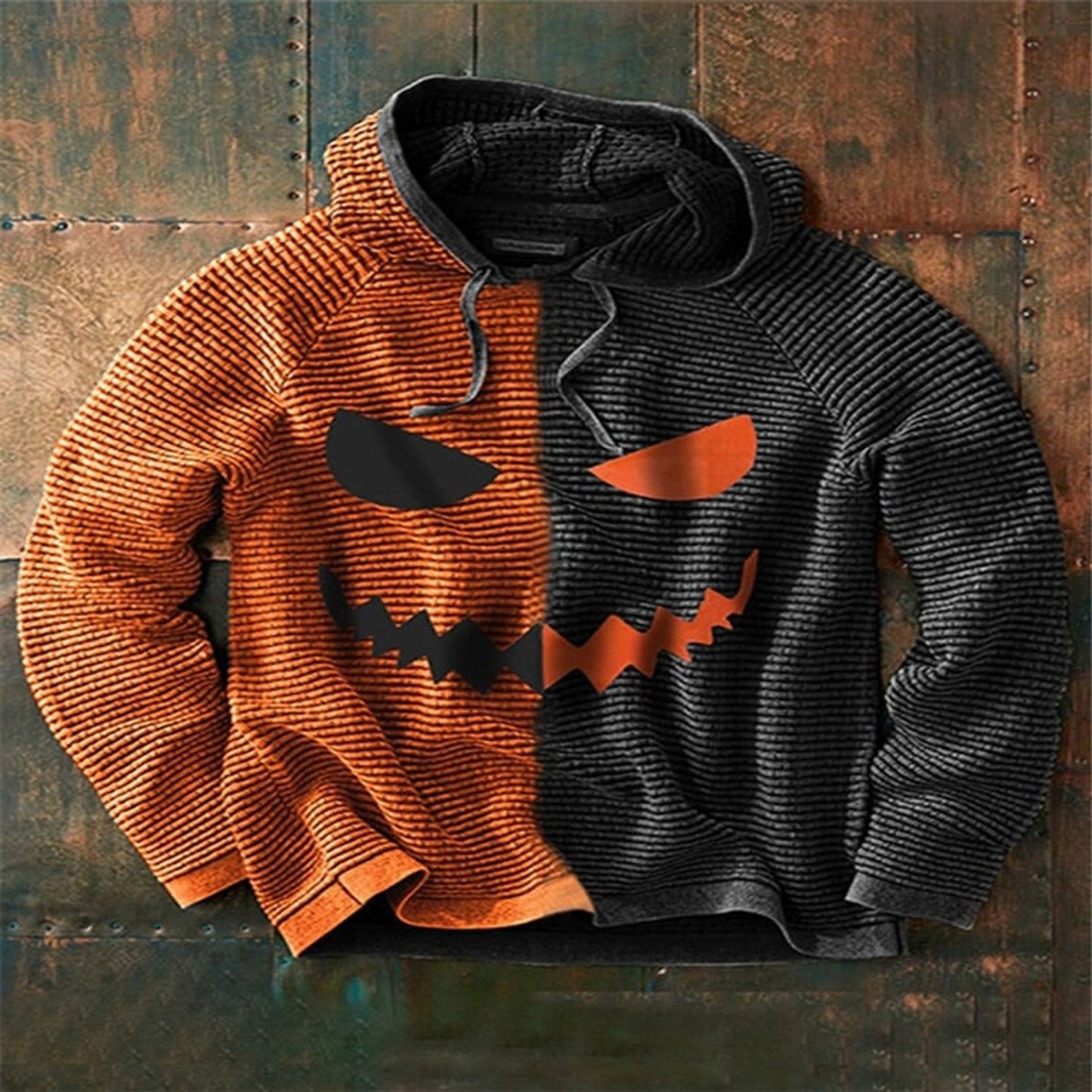 Graphic Hoodie Halloween Themed Pullover Split Design Hooded Sweatshirt - Image 8