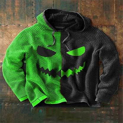 Graphic Hoodie Halloween Themed Pullover Split Design Hooded Sweatshirt - Image 7