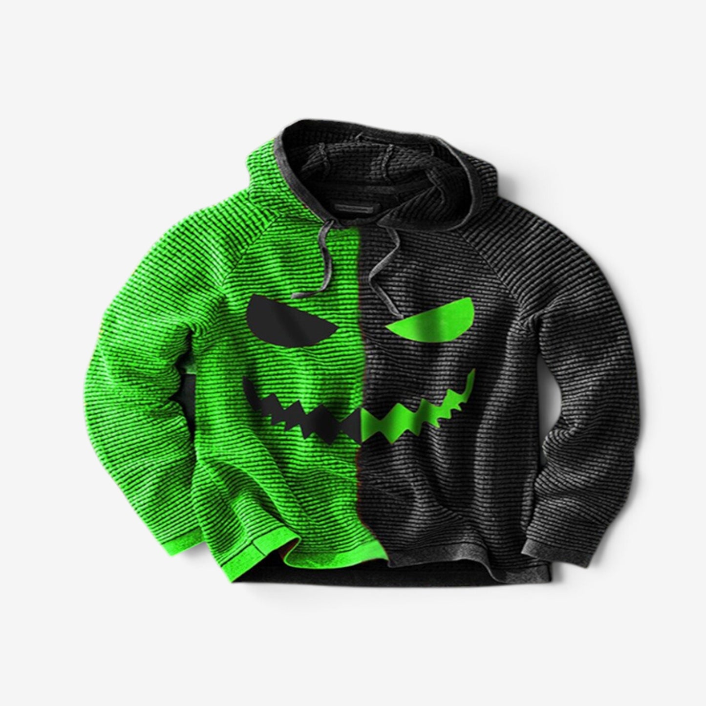 Graphic Hoodie Halloween Themed Pullover Split Design Hooded Sweatshirt - Image 2