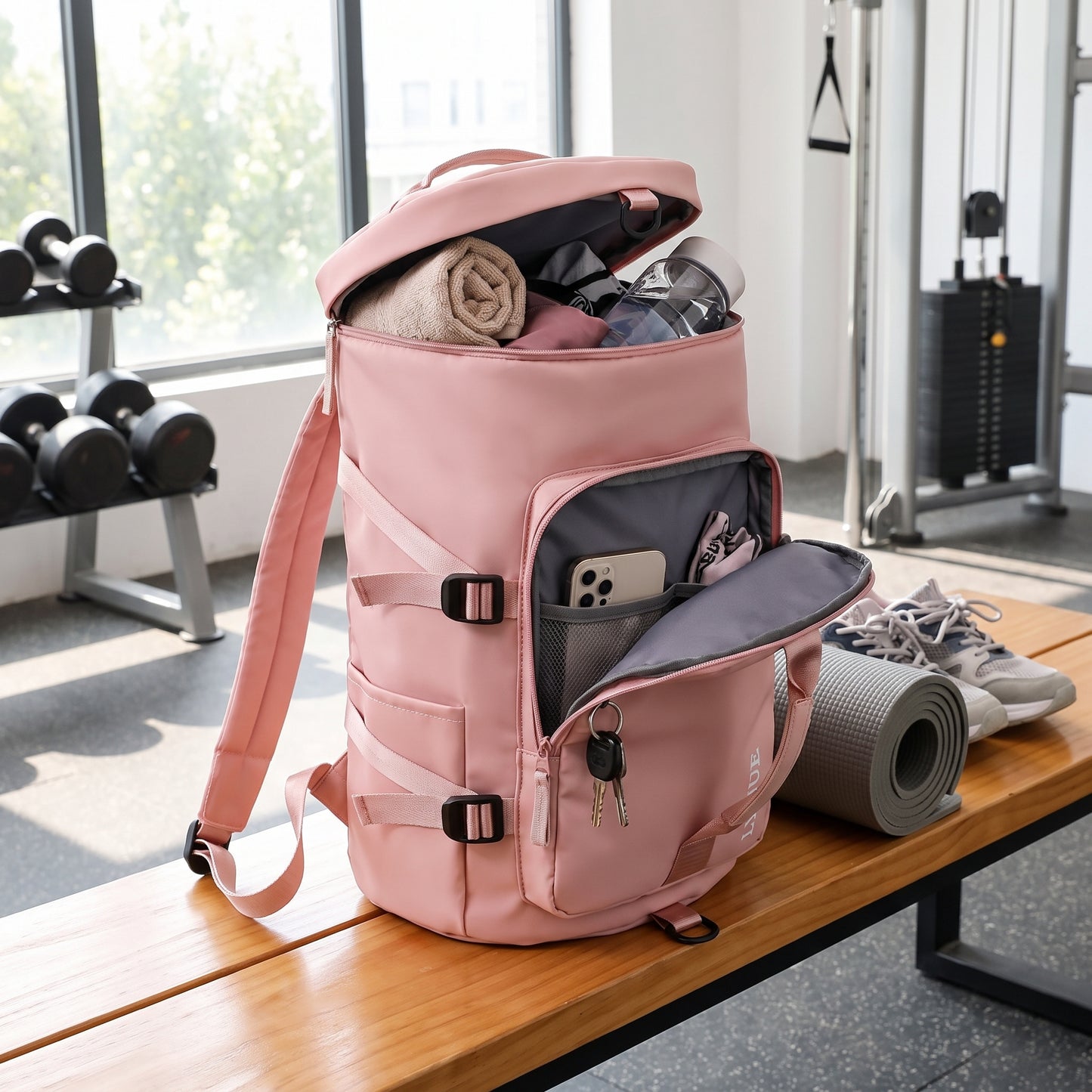 Backpack Gym Bag Travel Duffel with Shoe Compartment - in-use