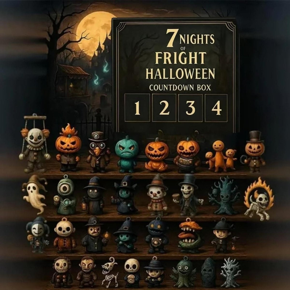 Halloween Advent Calendar Countdown Decor With Spooky Miniature Figurines For Daily Collectible Reveal - Image 1