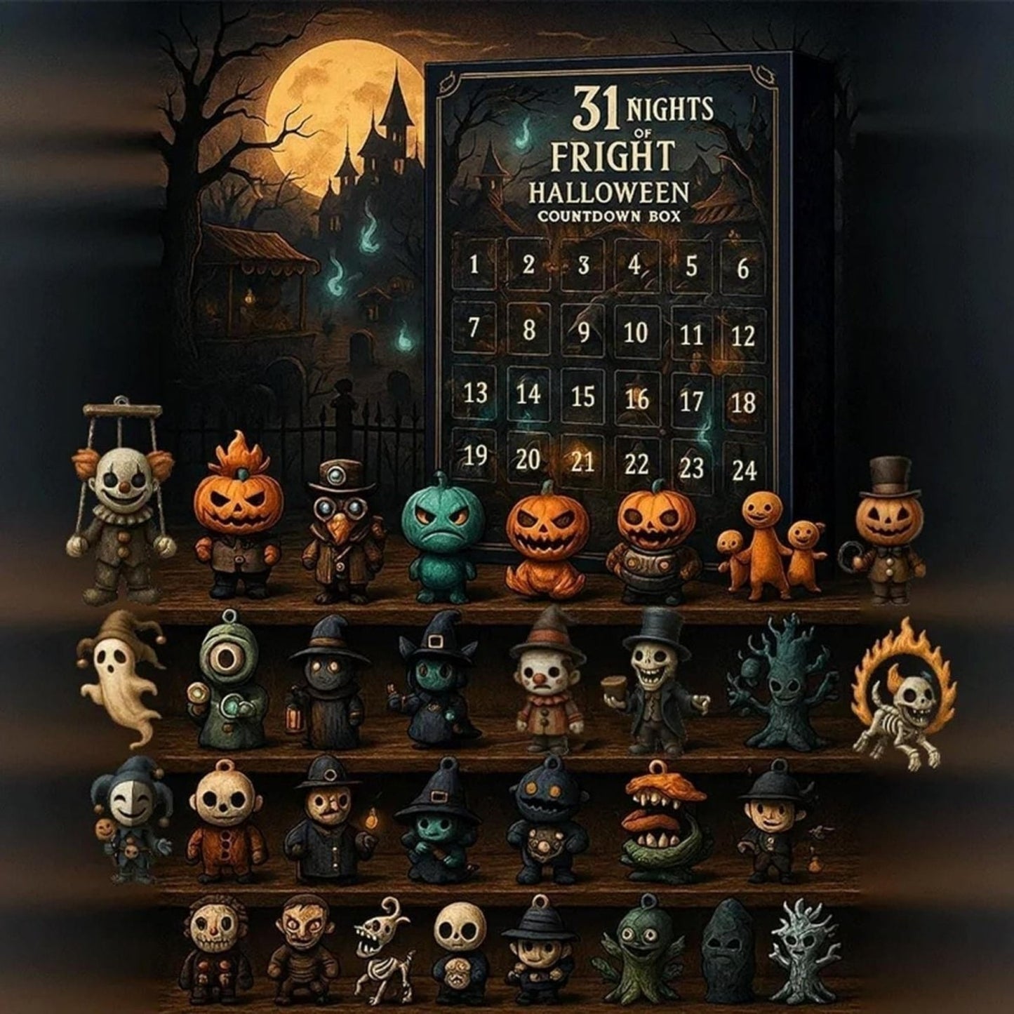 Halloween Advent Calendar Countdown Decor With Spooky Miniature Figurines For Daily Collectible Reveal - Image 2