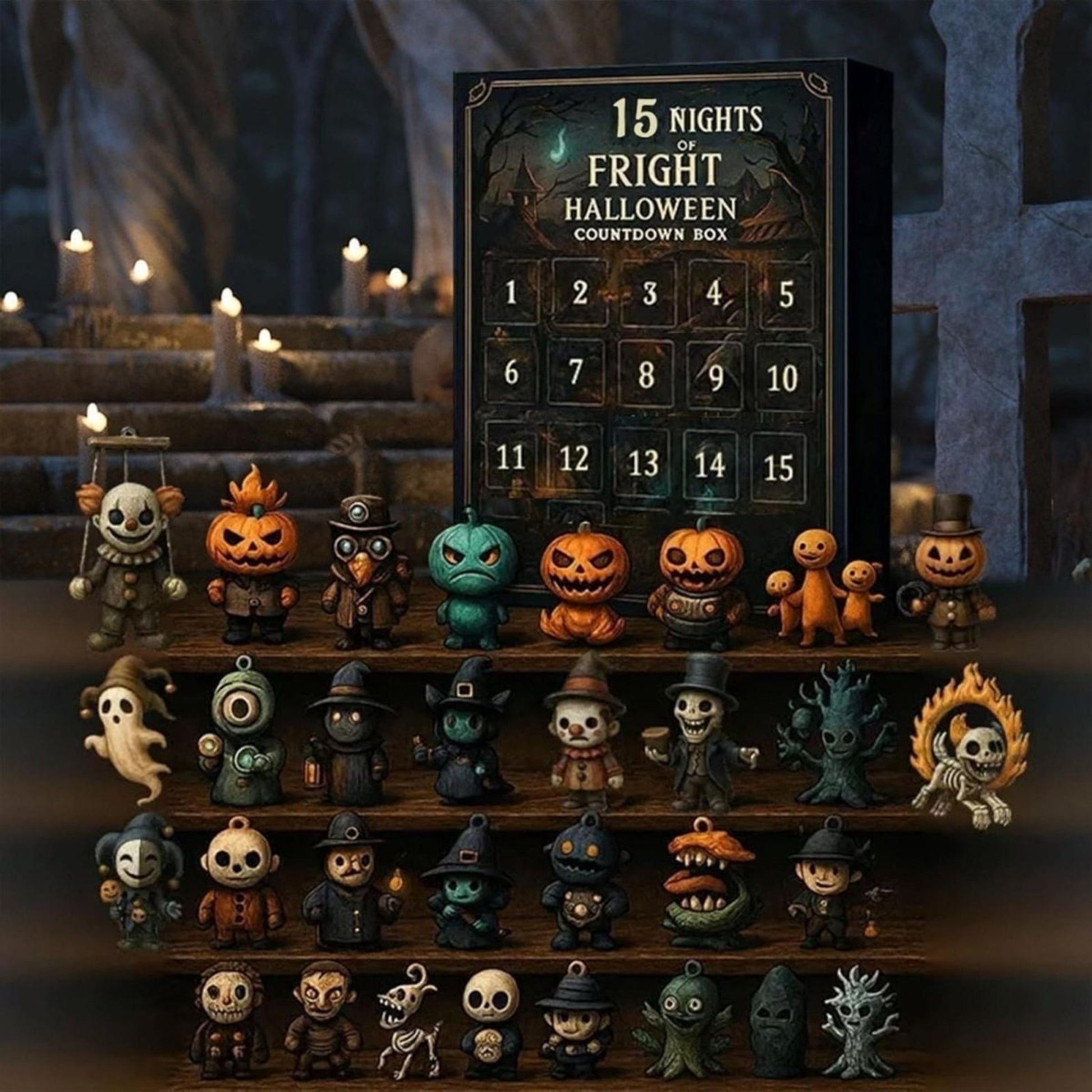 Halloween Advent Calendar Countdown Decor With Spooky Miniature Figurines For Daily Collectible Reveal - Image 3