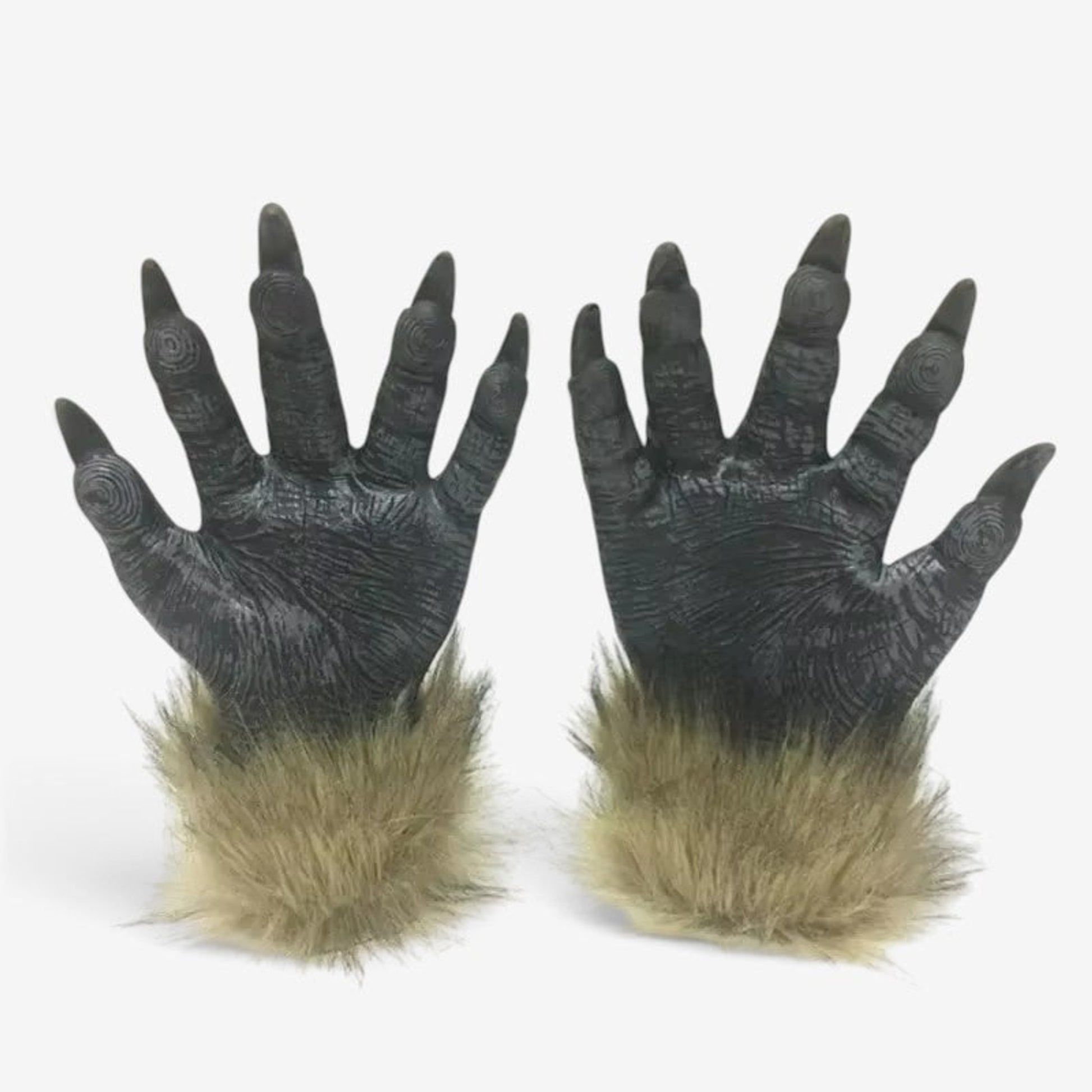Halloween Costume Gray Werewolf Claw Gloves Fur Cuffs - Image 1