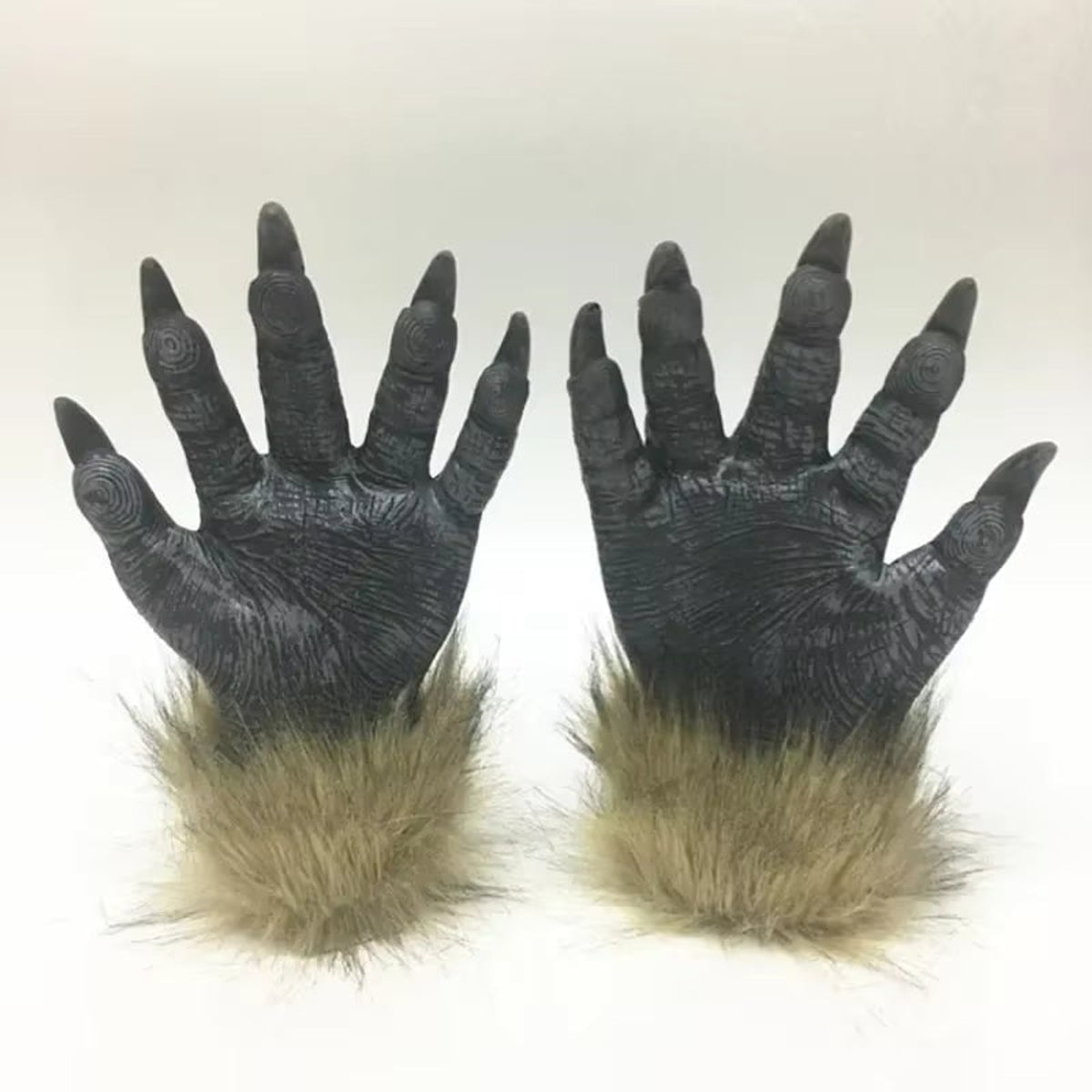 Halloween Costume Gray Werewolf Claw Gloves Fur Cuffs - Image 2