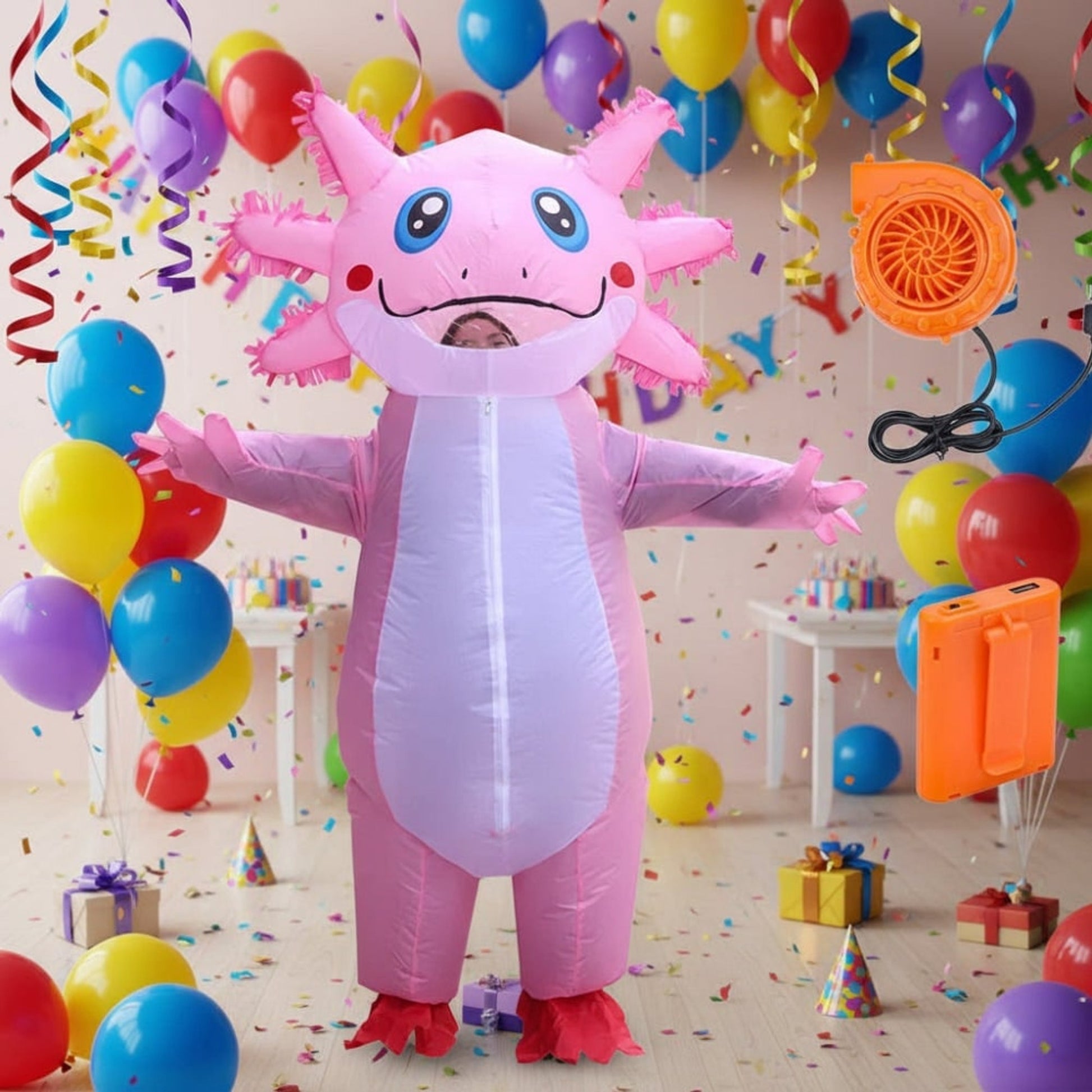 Halloween Costume Inflatable Axolotl Suit With Design And Battery-Operated Fan - Image 3