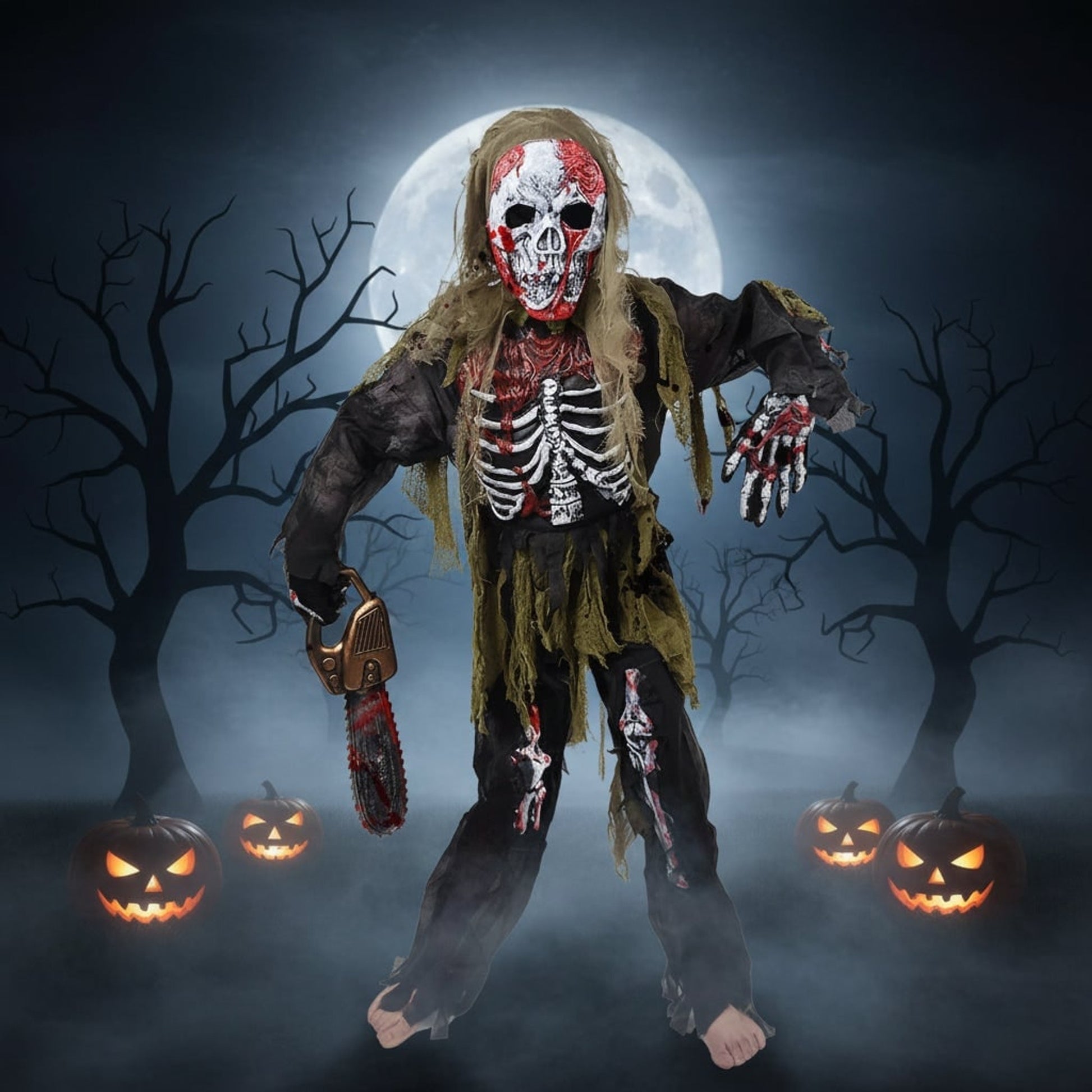 Halloween Costume Kids' Zombie Skeleton With Skull Mask And Gloves Three-Piece Set - Image 1