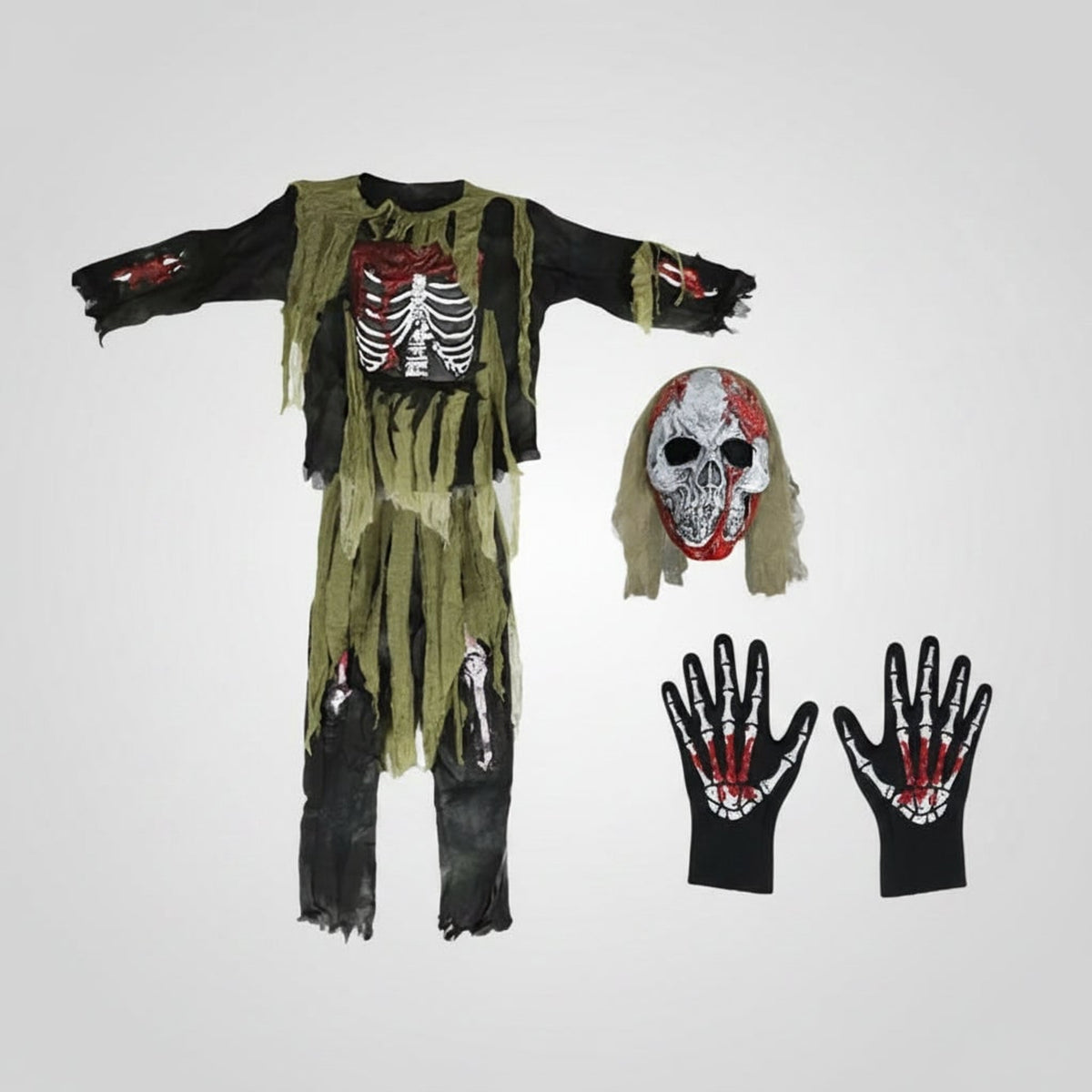 Halloween Costume Kids' Zombie Skeleton With Skull Mask And Gloves Three-Piece Set - Image 4