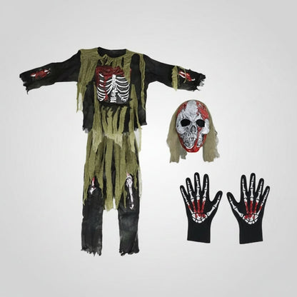 Halloween Costume Kids' Zombie Skeleton With Skull Mask And Gloves Three-Piece Set - Image 4