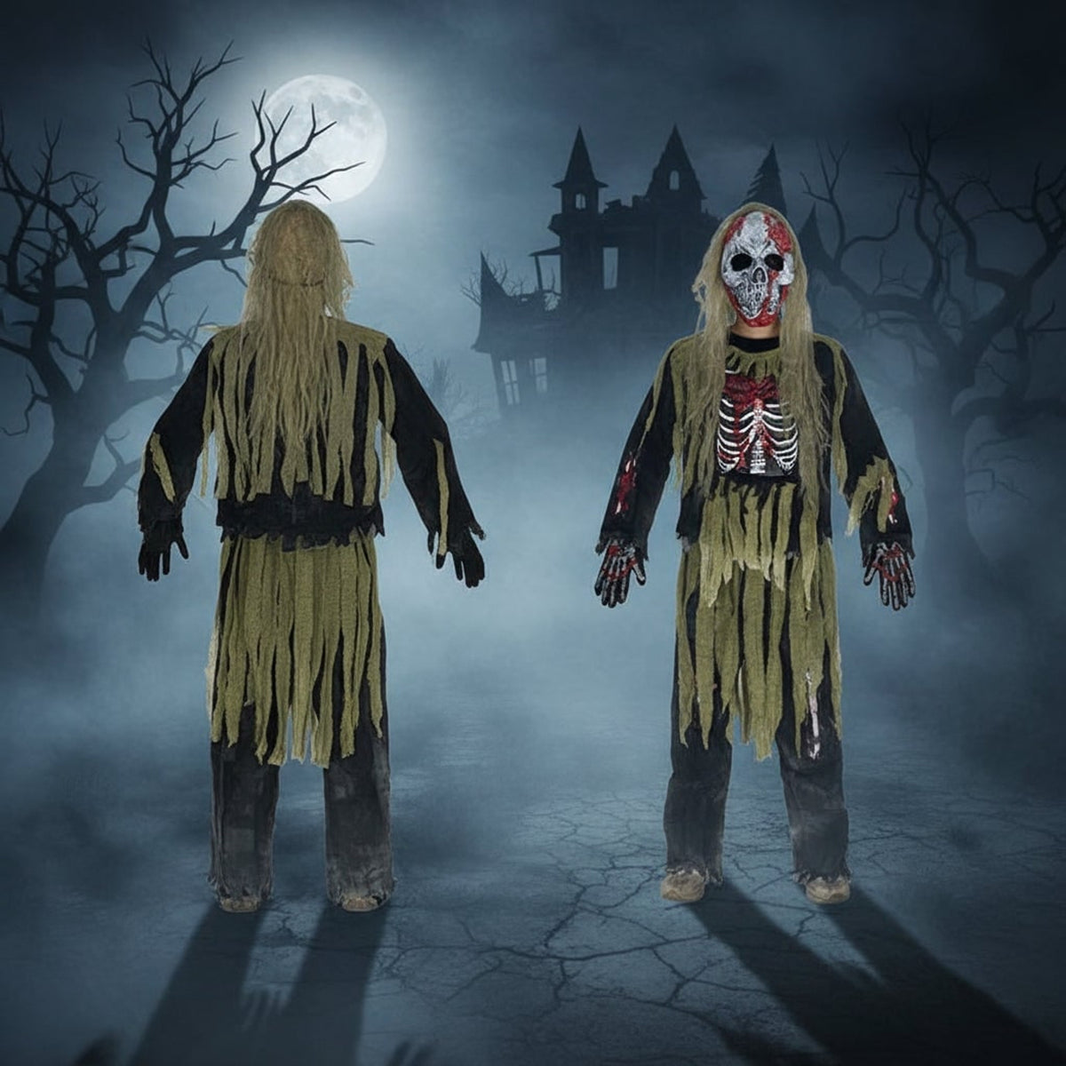 Halloween Costume Kids' Zombie Skeleton With Skull Mask And Gloves Three-Piece Set - Image 3