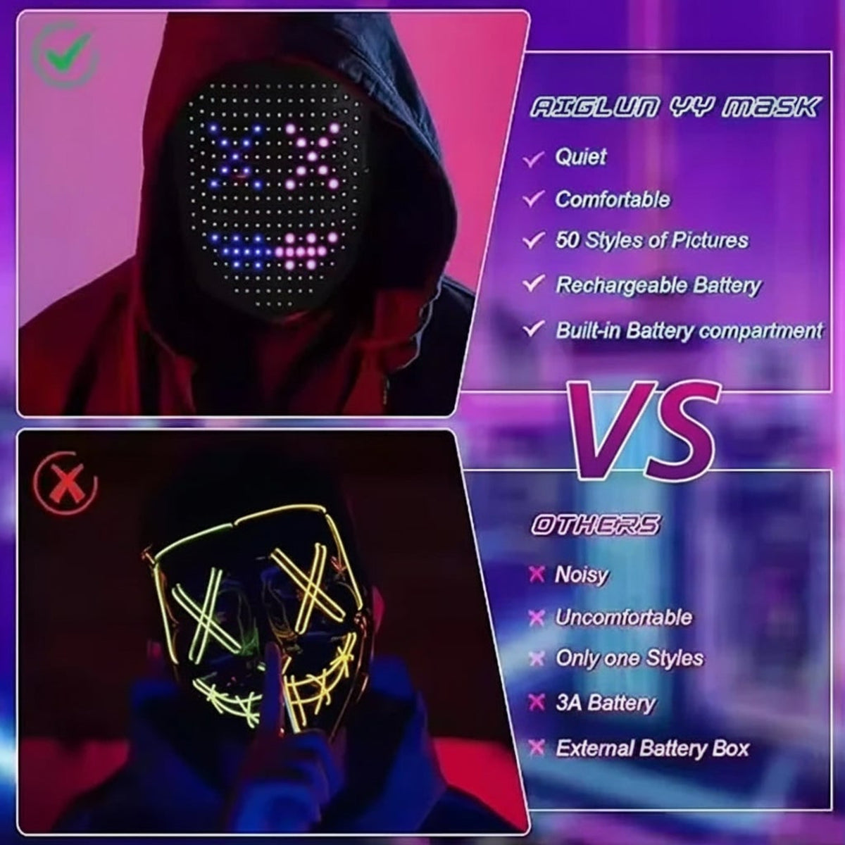 Halloween Costume Mask For Kids With Red Light LED Gesture Control And Interactive Display For Party And At Home Use - Image 3