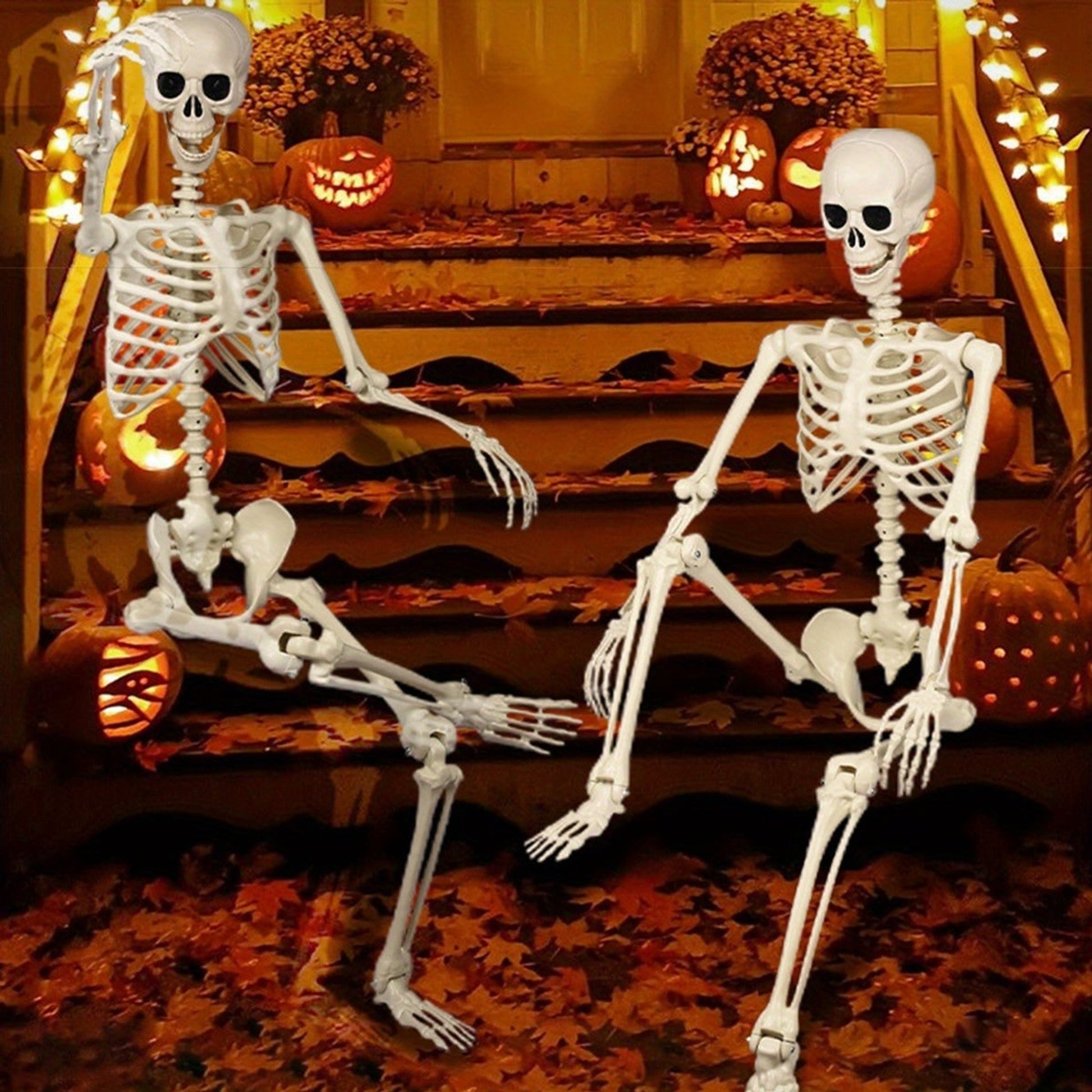 Halloween Decor Posable Full-Body Skeleton Figure White Plastic Prop For Outdoor Use - Image 4