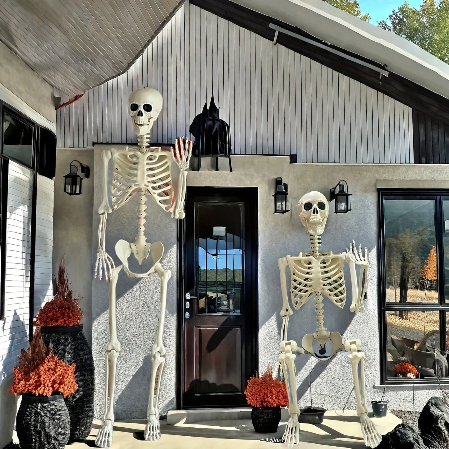 Halloween Decor Posable Full-Body Skeleton Figure White Plastic Prop For Outdoor Use - Image 1