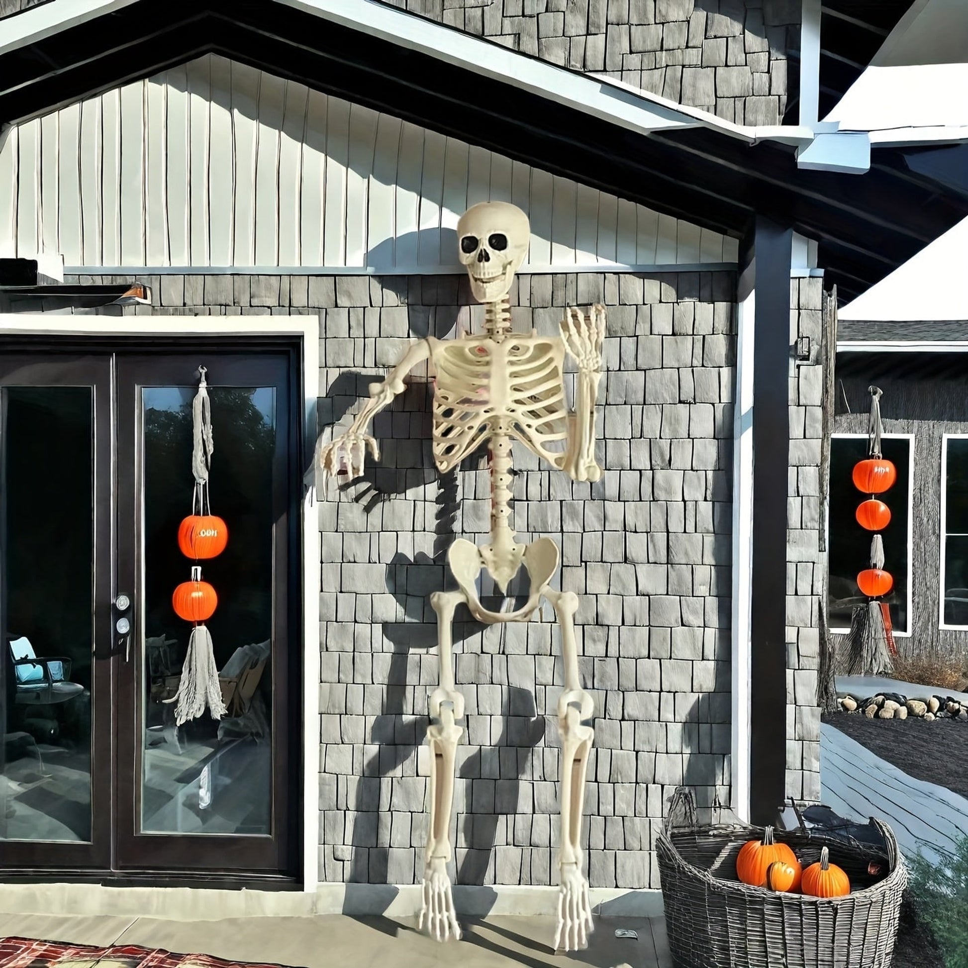 Halloween Decor Posable Full-Body Skeleton Figure White Plastic Prop For Outdoor Use - Image 2