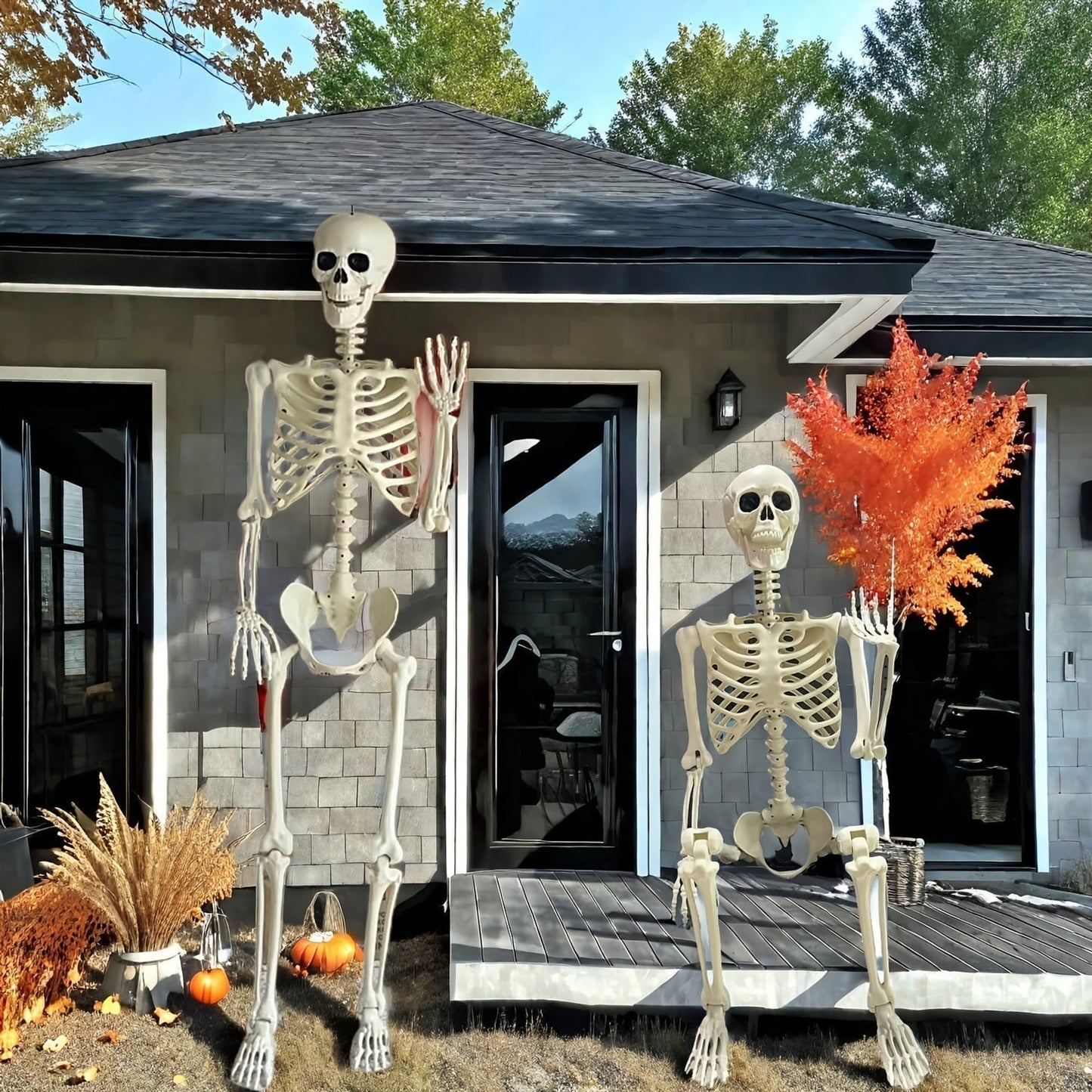 Halloween Decor Posable Full-Body Skeleton Figure White Plastic Prop For Outdoor Use - Image 3
