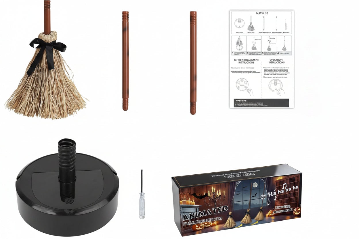Halloween Decor Witch Broom Animated Prop Dancing Brown - Image 1