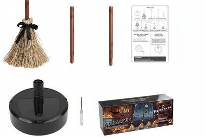 Halloween Decor Witch Broom Animated Prop Dancing Brown - Image 1
