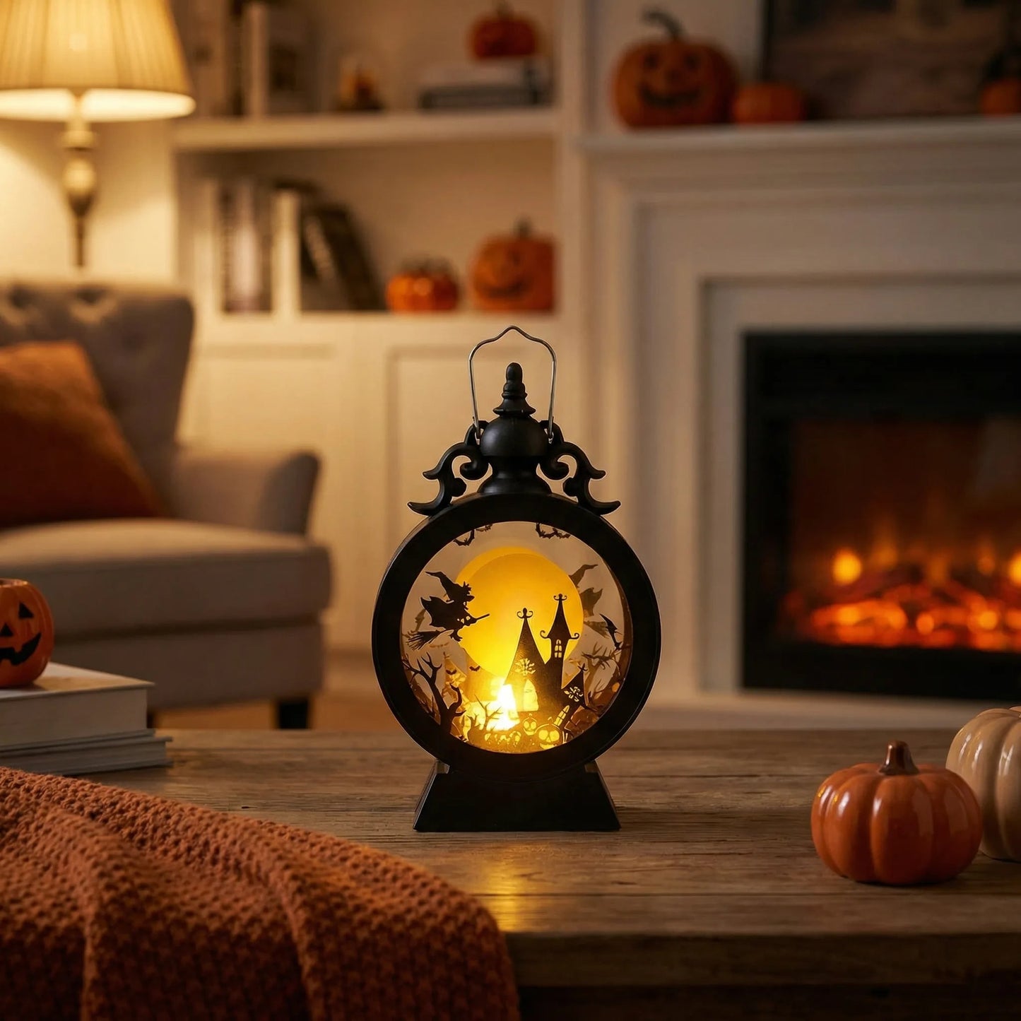 Halloween Decorative Light Warm LED Lantern Hanging Silhouette - Image 1
