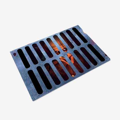 Halloween Doormat Welcome Mat Grate Design Face Blue Black Orange Accents Themed - Image 1