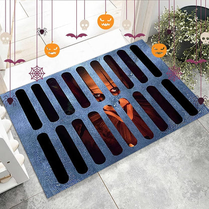 Halloween Doormat Welcome Mat Grate Design Face Blue Black Orange Accents Themed - Image 5