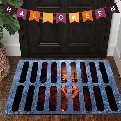 Halloween Doormat Welcome Mat Grate Design Face Blue Black Orange Accents Themed - Image 6