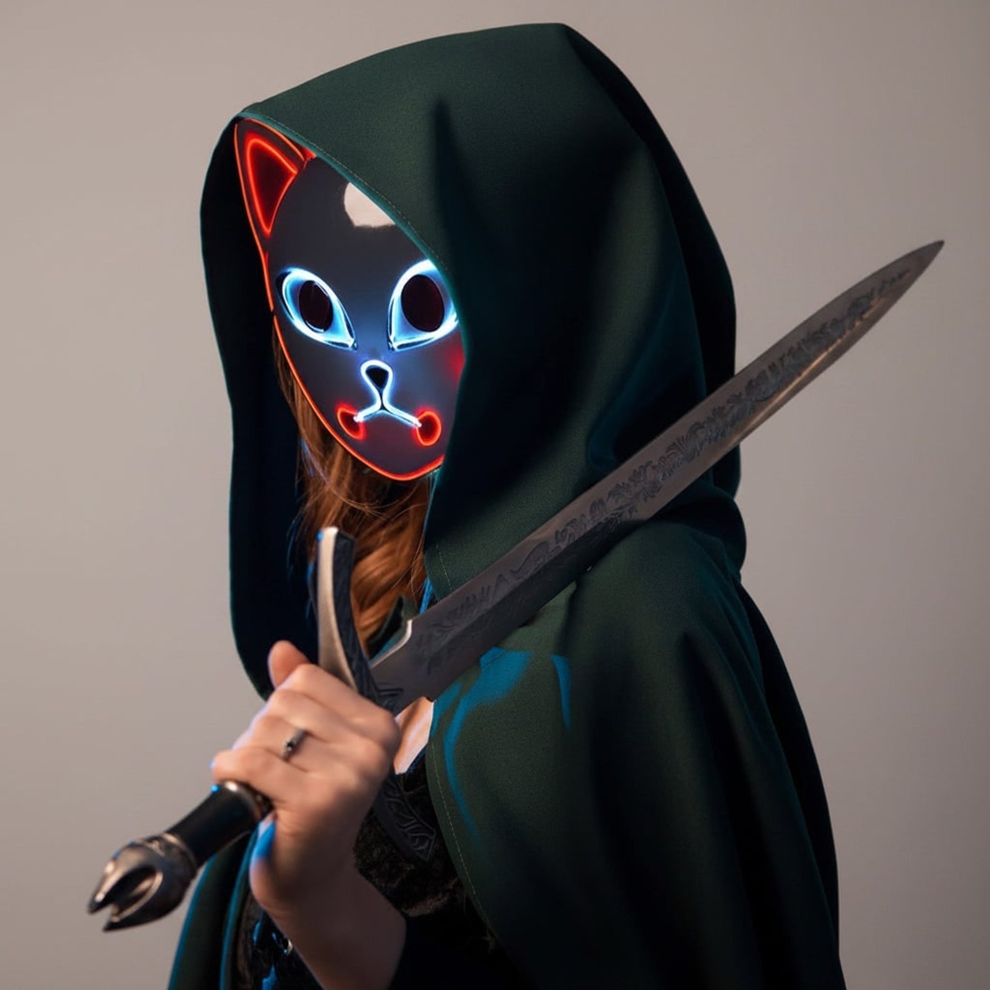 Halloween Fox Mask With Japanese Demon Design For Cosplay Party Costume - Image 12