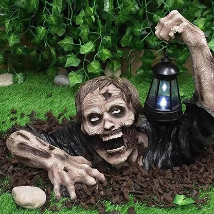 Halloween Garden Decoration Zombie Statue With LED Lantern And Integrated Warm Light For Outdoor Use - Image 3
