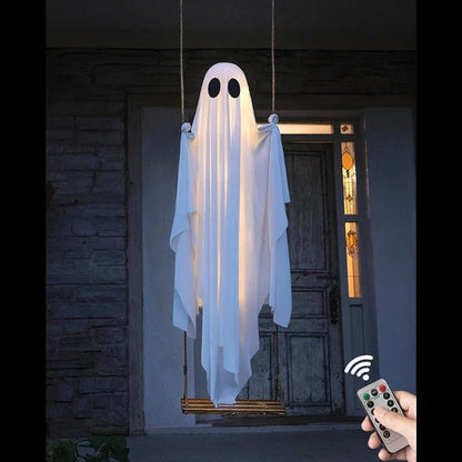 Halloween Ghost Decoration With Integrated LED String Lights Hanging Figure On Swing For Porch Decor - Image 3