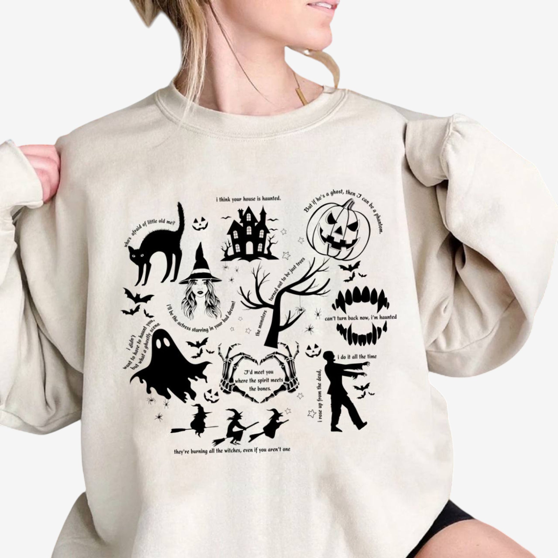 Halloween Graphic Shirt Relaxed Fit Crew Neck Spooky Print Casual Pullover Top - Image 3