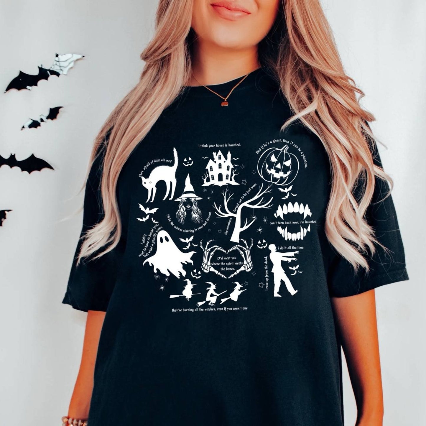 Halloween Graphic Shirt Relaxed Fit Crew Neck Spooky Print Casual Pullover Top - Image 8